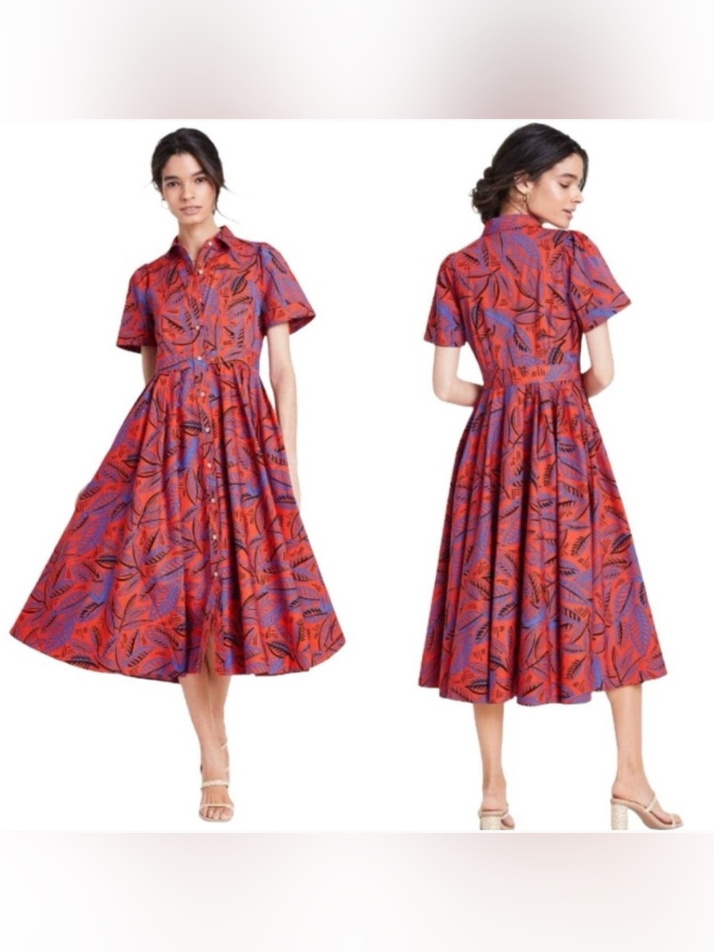 Alexis x Target Tropical Leaf Short Sleeve Shirtdress Size Small Button Up Midi